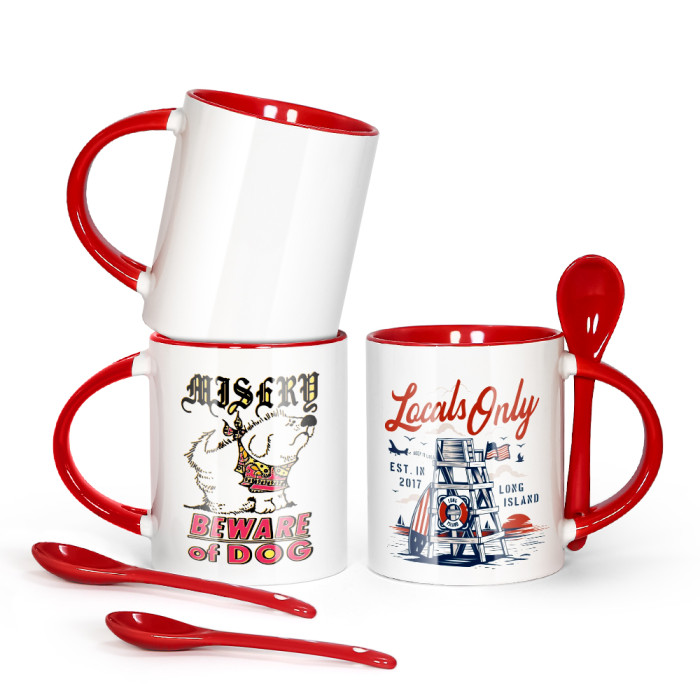 US Warehouse 11oz sublimation ceramic coffee Mug with Red spoon
