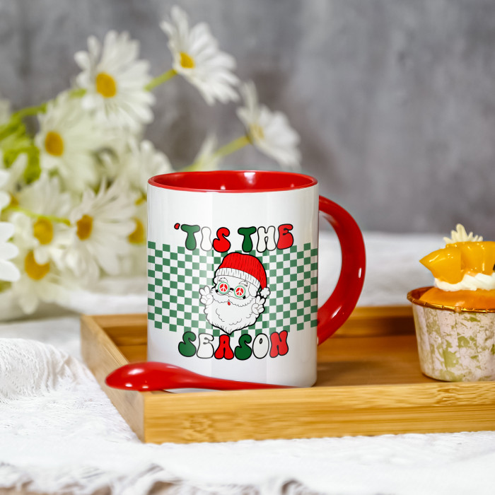 US Warehouse 11oz sublimation ceramic coffee Mug with Red spoon