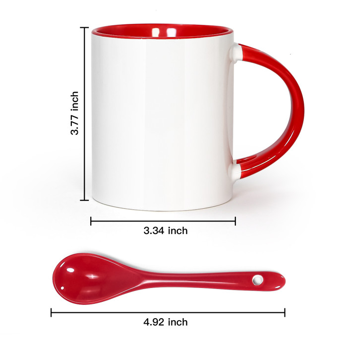 US Warehouse 11oz sublimation ceramic coffee Mug with Red spoon
