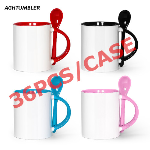 US Warehouse 11oz sublimation ceramic coffee Mug with spoon