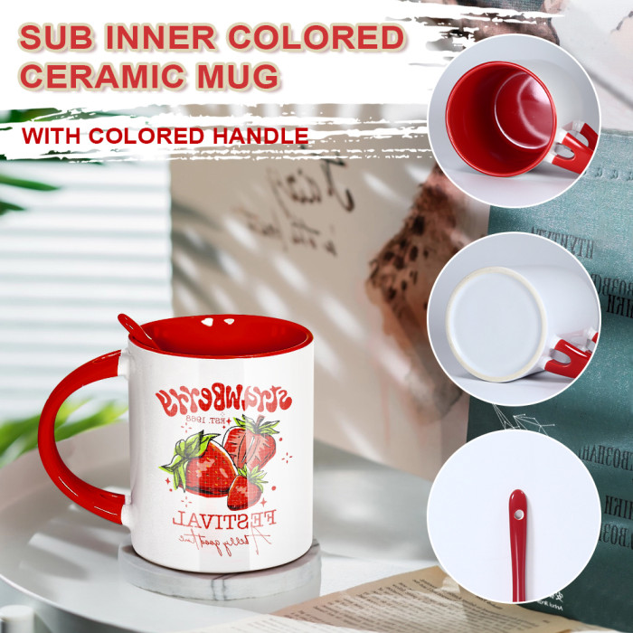 US Warehouse 11oz sublimation ceramic coffee Mug with Red spoon
