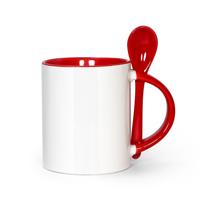 US Warehouse 11oz sublimation ceramic coffee Mug with Red spoon