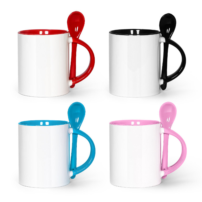US Warehouse 11oz sublimation ceramic coffee Mug with spoon