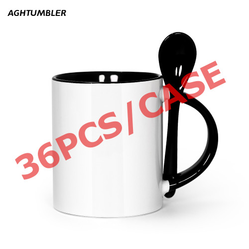 US Warehouse 11oz sublimation ceramic coffee Mug with Black spoon