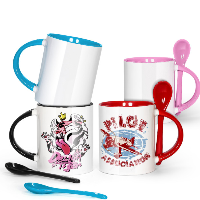 US Warehouse 11oz sublimation ceramic coffee Mug with spoon
