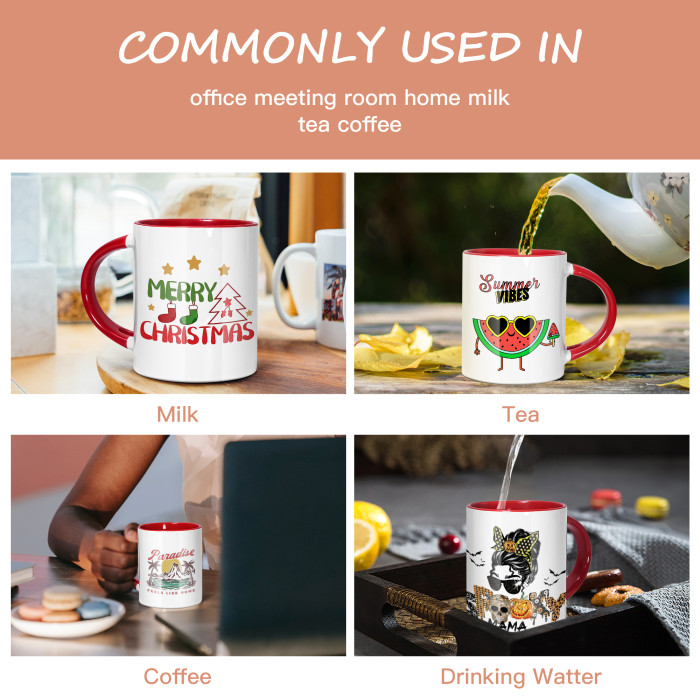 US Warehouse 11oz sublimation ceramic coffee Mug with Red spoon