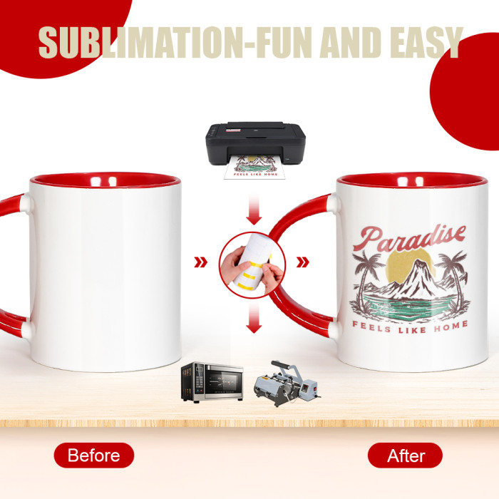 US Warehouse 11oz sublimation ceramic coffee Mug with Red spoon