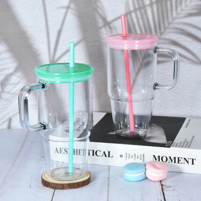 US warehosue BPA Free 20oz plastic cups with handle mixed colors lids