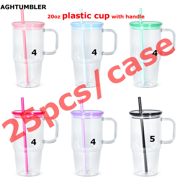US warehosue BPA Free 20oz plastic cups with handle mixed colors lids