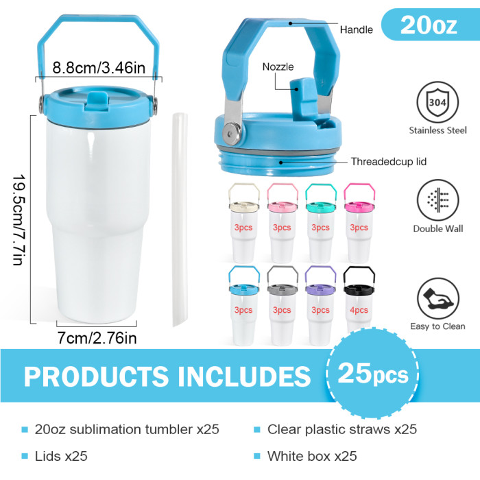 US Warehouse 20oz sublimation tumbler with colored handle lids