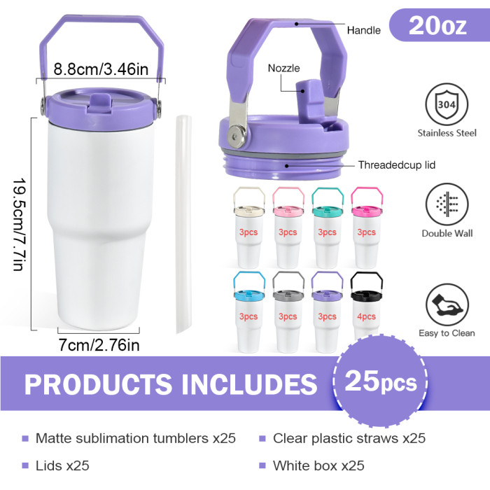US Warehouse 20oz matte sublimation tumbler with colored handle lids