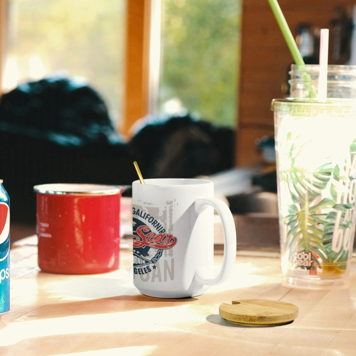 US Warehouse 15oz sublimation ceramic coffee mug with bamboo lids+Gold stainless steel spoon