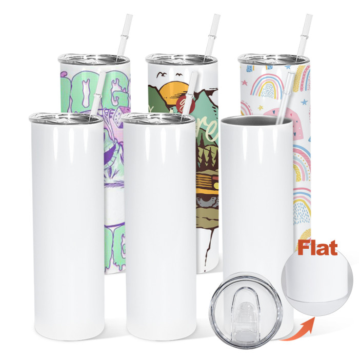 RTS US Warehouse Flat bottom 20oz sublimation blanks straight skinny tumblers
