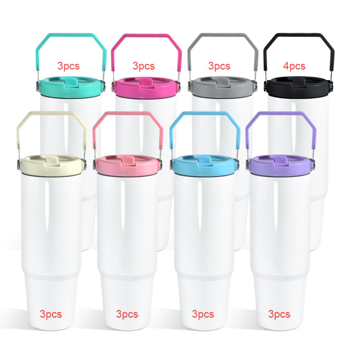 US Warehouse 30oz sublimation tumbler with colored handle lid