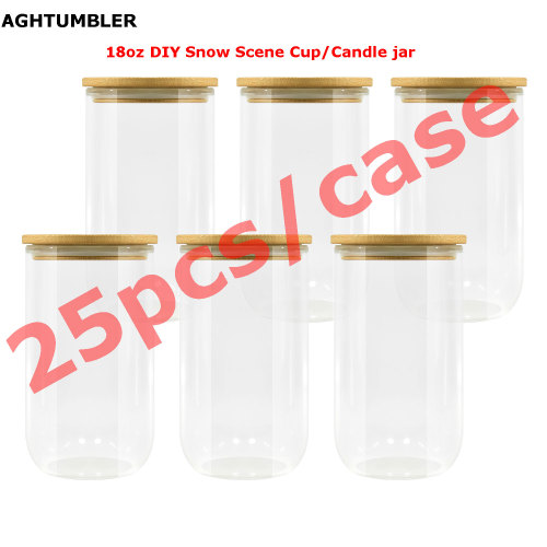 US Warehouse 18oz clear sublimation glass candle jar/DIY Snow Scene Cup