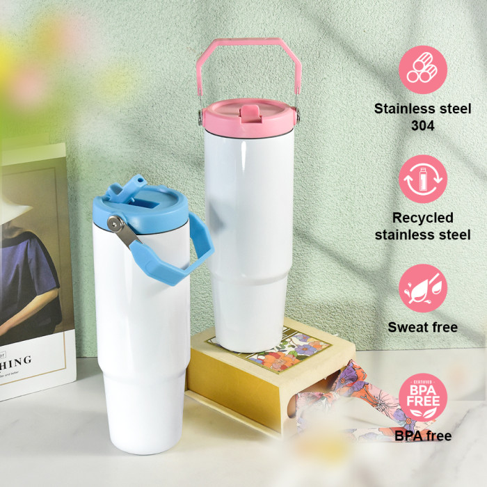 US Warehouse 30oz sublimation tumbler with colored handle lid