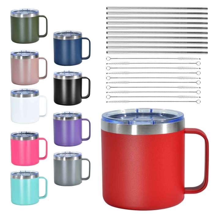 US Warehouse 12oz powder coated mugs with stainless straw +straw brush