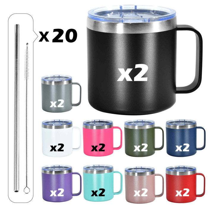 US Warehouse 12oz powder coated mugs with stainless straw +straw brush