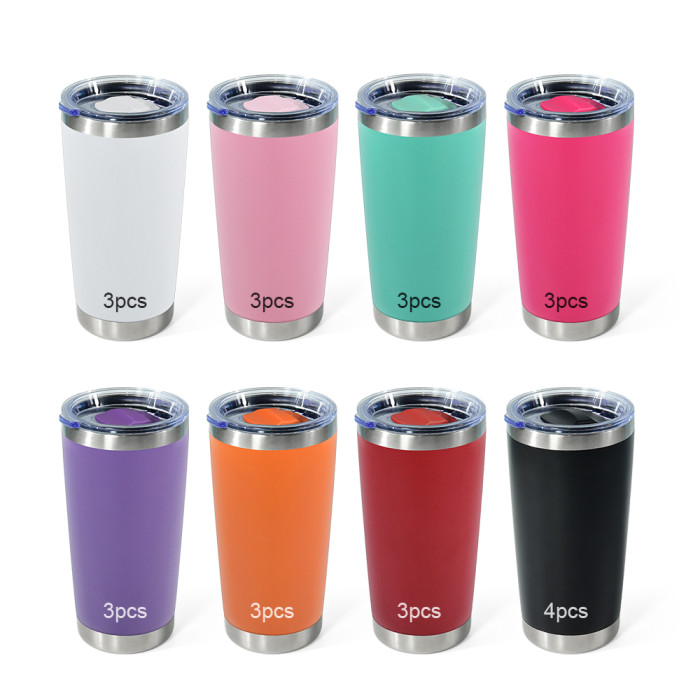 US Warehouse 20oz powder coated Car tumbler with magnetic lid mixed 8 colors