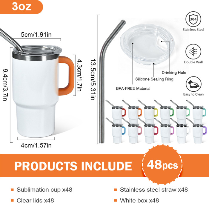 US Warehouse 3oz white sublimation mini Cup with colored handle