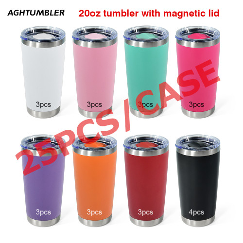 US Warehouse 20oz powder coated Car tumbler with magnetic lid mixed 8 colors
