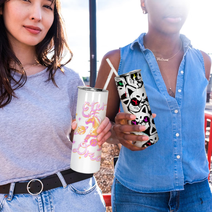 US Warehouse 20oz sublimation blanks straight skinny tumblers with plastic straw