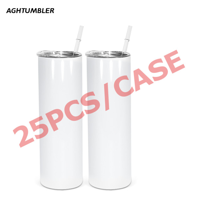 US Warehouse 20oz sublimation blanks straight skinny tumblers with plastic straw