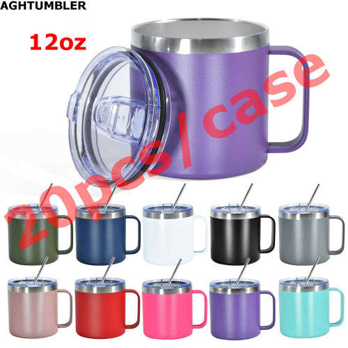 US Warehouse 12oz powder coated mugs with stainless straw +straw brush