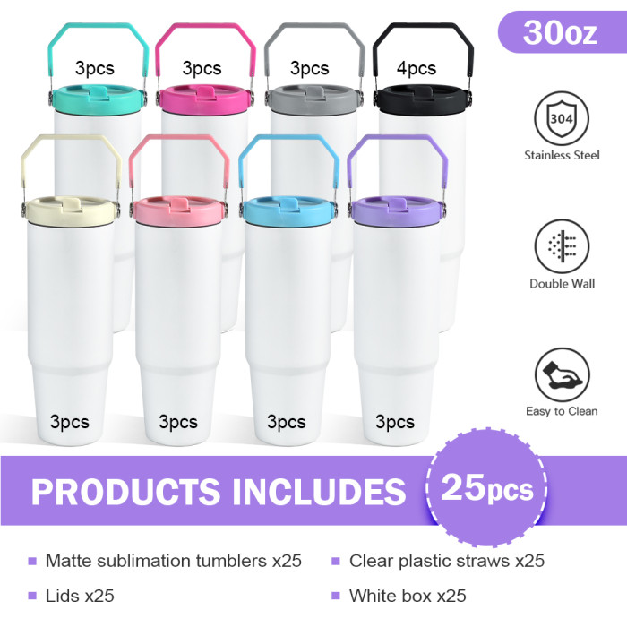 US Warehouse 30oz sublimation tumbler with colored handle lid
