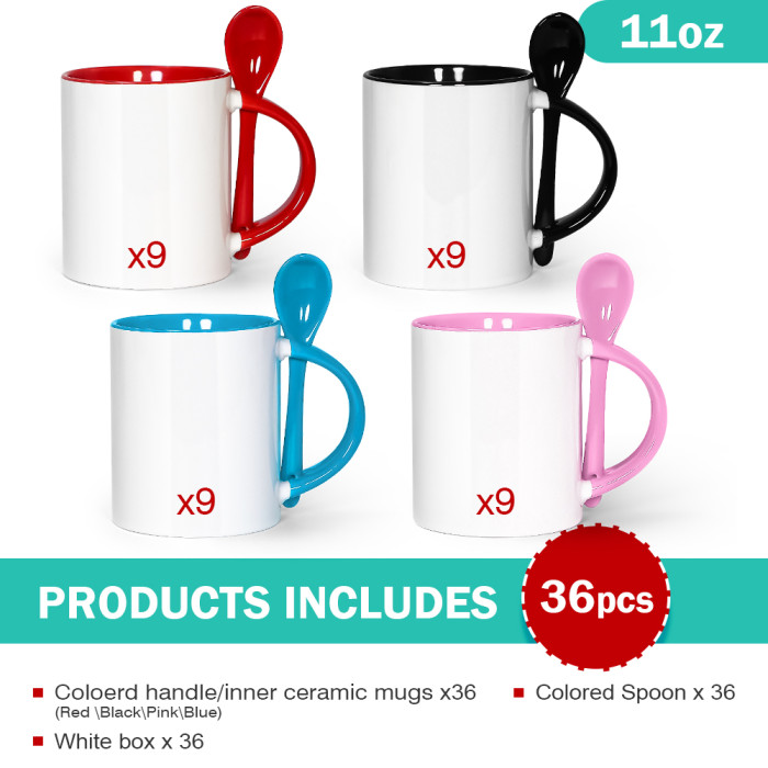 US Warehouse 11oz sublimation ceramic coffee Mug with spoon