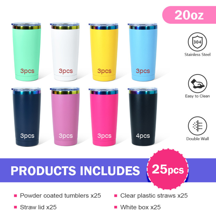 US Warehouse 20oz powder coated tumbler travel Mug with rainbow plated