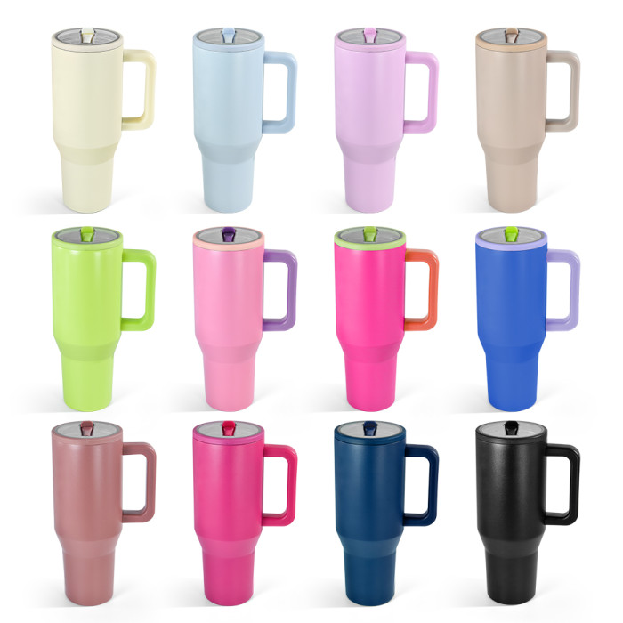 US Warehouse 40OZ powder coated tumblers with flip straw lids(Not for sublimation)