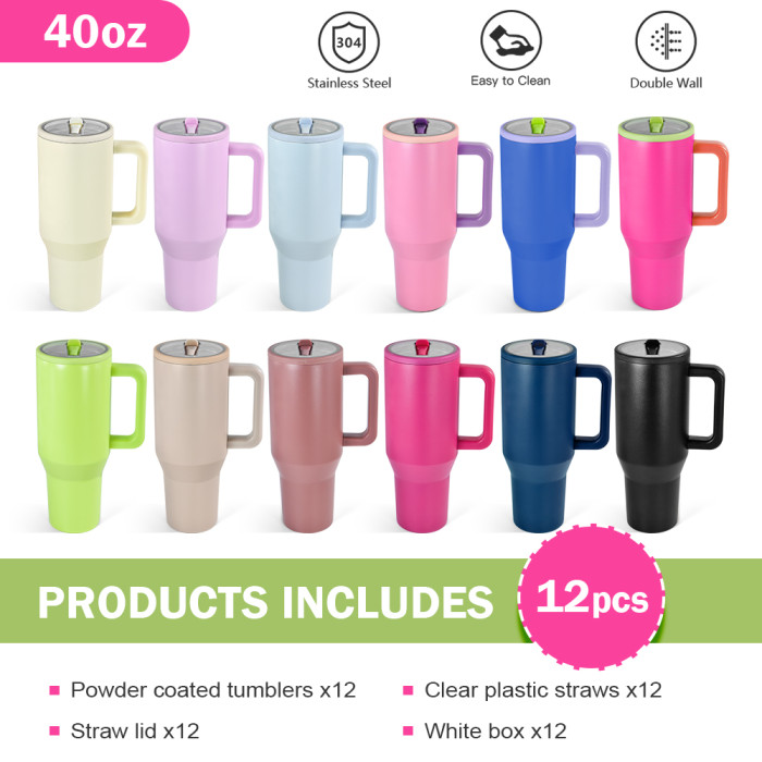 US Warehouse 40OZ powder coated tumblers with flip straw lids(Not for sublimation)