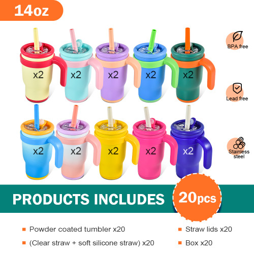 US Warehouse 14oz powder coated Colored Stainless Steel Kids water bottle Cups Tumblers