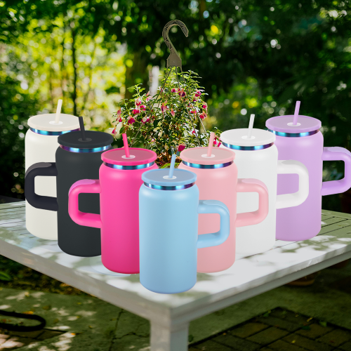 US Warehouse Rainbow Plated 16oz Powder Coated Cups Libby Cups With Handle