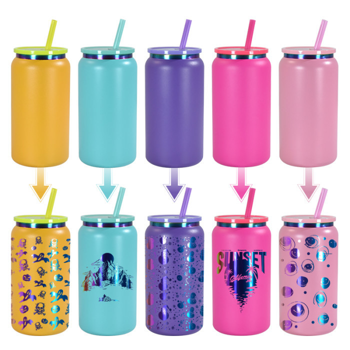 US Warehouse Rainbow Plated 16oz Powder Coated Cups Libby Cups With Handle