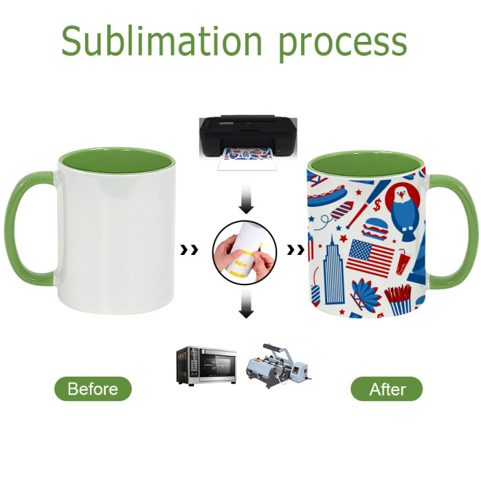 US Warehouse 11oz sublimation ceramic coffee mug with colored inside and colored handle