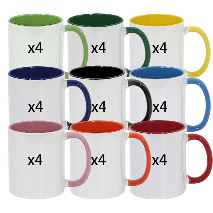 US Warehouse 11oz sublimation ceramic coffee mug with colored inside and colored handle