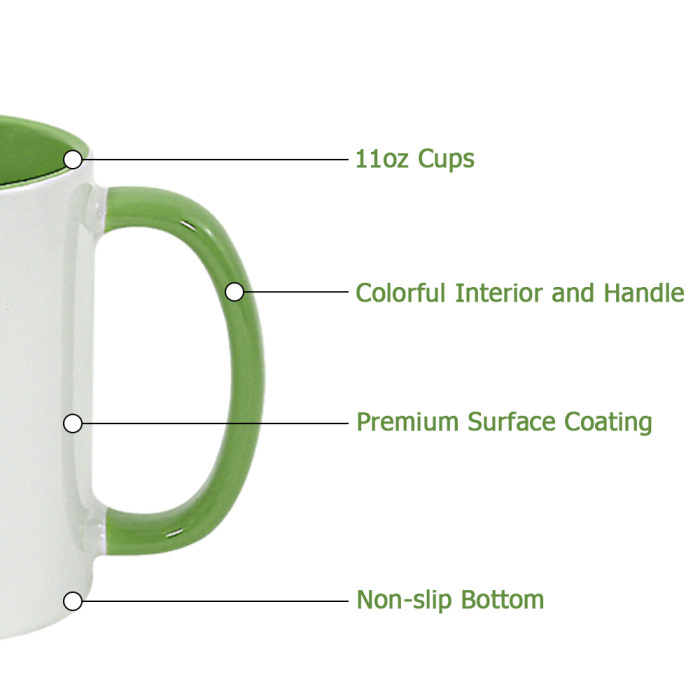 US Warehouse 11oz sublimation ceramic coffee mug with colored inside and colored handle