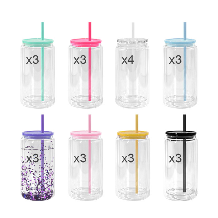 US Warehouse 16oz clear plastic snow globe Cup with colored lids/Straw