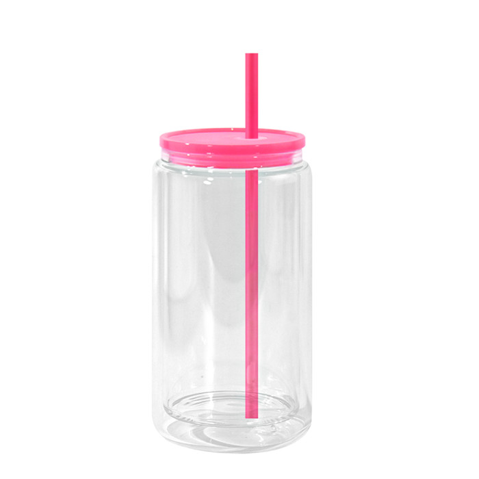US Warehouse 16oz clear plastic snow globe Cup with colored lids/Straw