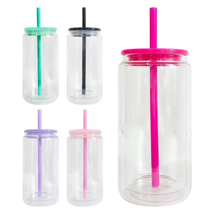 US Warehouse 16oz clear plastic snow globe Cup with colored lids/Straw