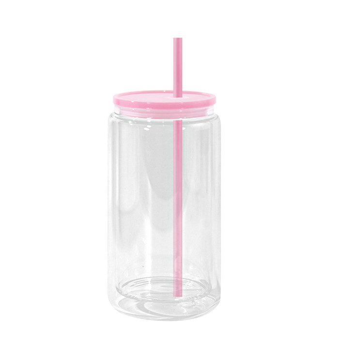 US Warehouse 16oz clear plastic snow globe Cup with colored lids/Straw