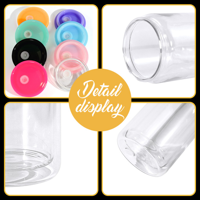 US Warehouse 16oz clear plastic snow globe Cup with colored lids/Straw