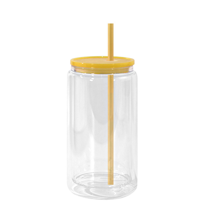 US Warehouse 16oz clear plastic snow globe Cup with colored lids/Straw