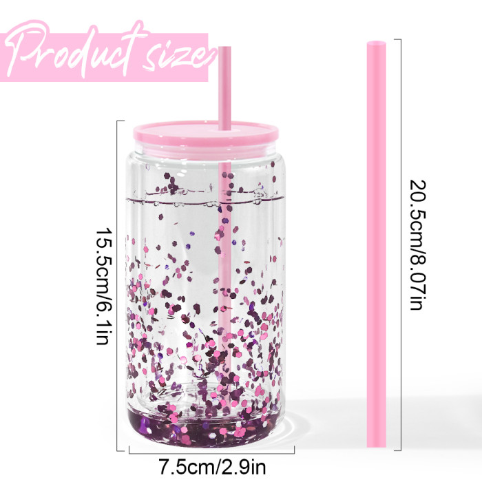 US Warehouse 16oz clear plastic snow globe Cup with colored lids/Straw