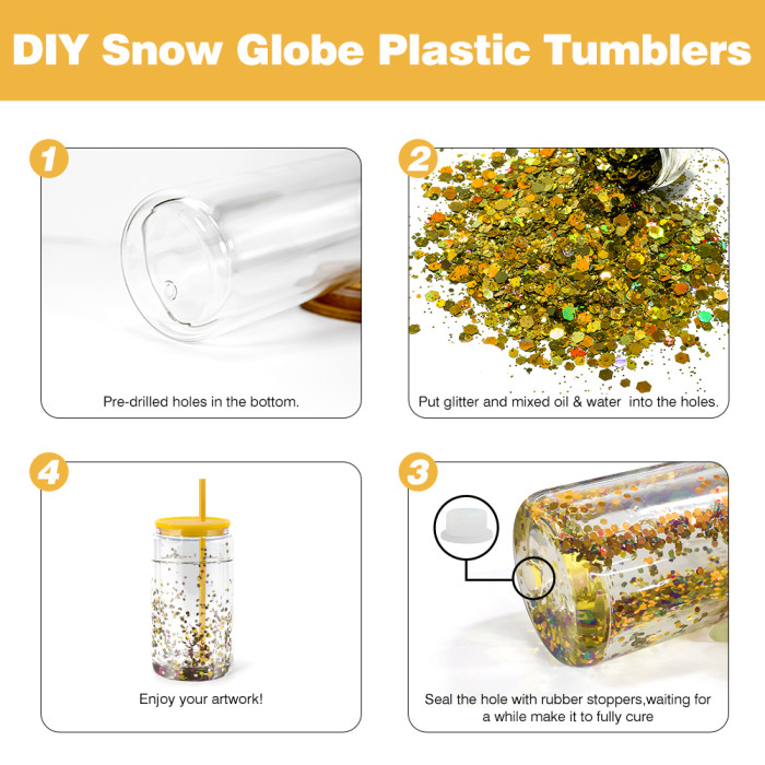 US Warehouse 16oz clear plastic snow globe Cup with colored lids/Straw