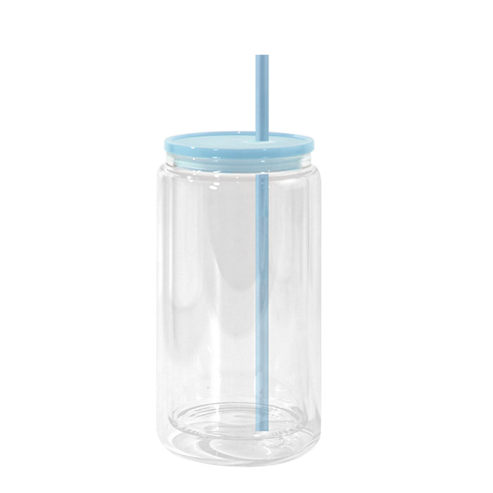 US Warehouse 16oz clear plastic snow globe Cup with colored lids/Straw