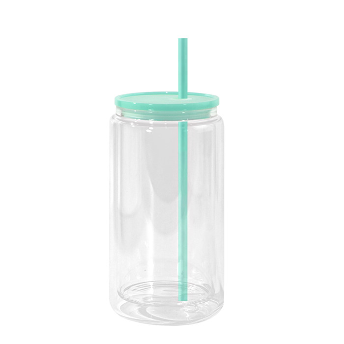 US Warehouse 16oz clear plastic snow globe Cup with colored lids/Straw