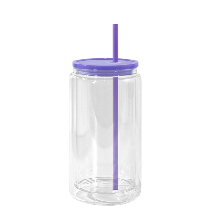 US Warehouse 16oz clear plastic snow globe Cup with colored lids/Straw